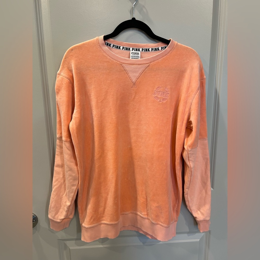 Women’s Oversized Coral Velour Campus Crew Sweatshirt | Victoria’s Secret PINK